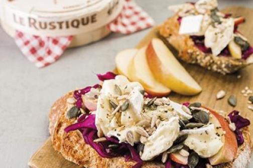 Le Rustique Camembert Open Sandwich with Pickled Red Cabbage, Apple & Mixed Seeds 